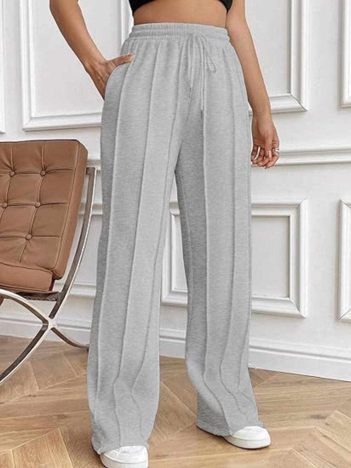 Drawstring wide-leg trousers with pockets - Love Salve